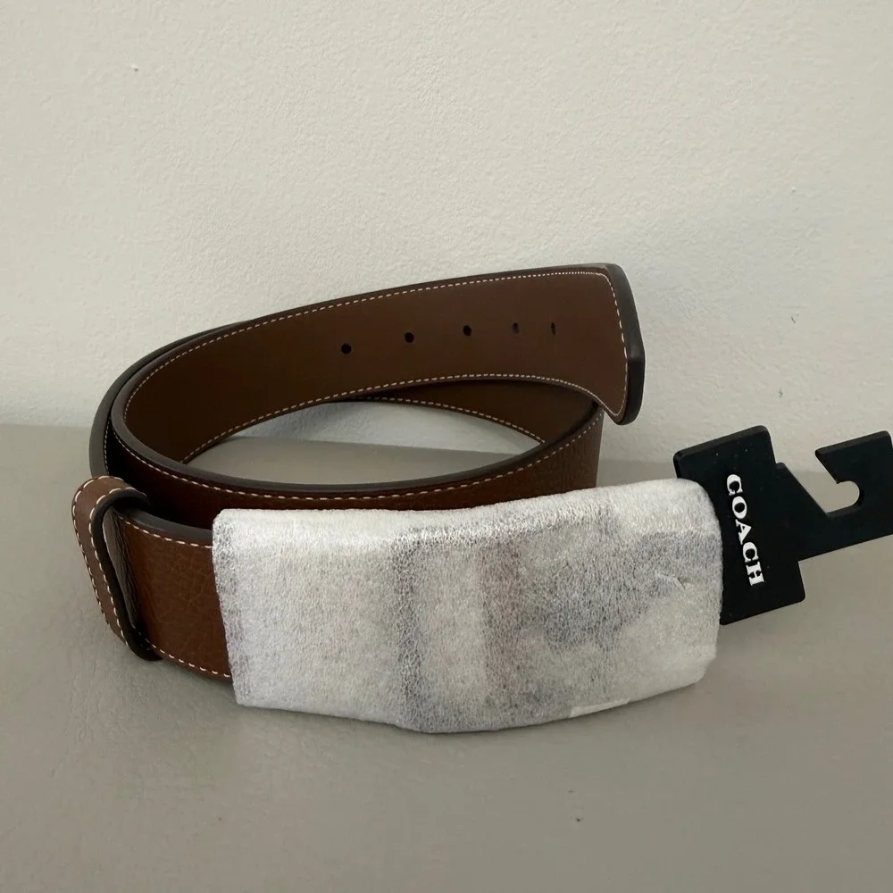 Coach Mens Saddle Brown Pebble‎ Leather Belt CE320 SAD Size 30 NWT
